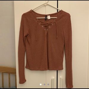 Burnt Orange H&M Lace Up Long Sleeve